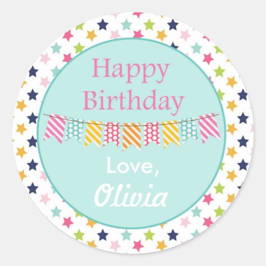 Confetti Stars Custom Birthday Stickers (Vorderseite)