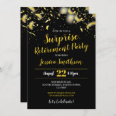 Confetti Surprise Retirement Party Black Gold Einladung (Vorne/Hinten)
