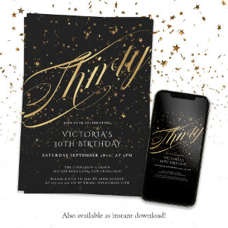Confetti Thirty Black Gold Imitate Foil 30. Geburt Einladung