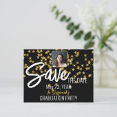 Confetti Top Custom Foto Abschluss Save the Date Ankündigungspostkarte (Stehend Vorderseite)