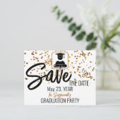 Confetti Top Custom Foto Abschluss Save the Date Ankündigungspostkarte (Stehend Vorderseite)