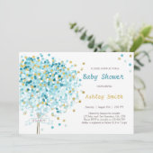 Confetti Tree Baby Shower Invitation Boy Blue Gold Einladung (Stehend Vorderseite)