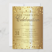 Confetti über das Gold Metallic Silvester Party Einladung (Vorderseite)