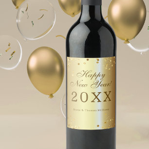 Confetti über das neue Jahr des glänzenden Glam Go Weinetikett