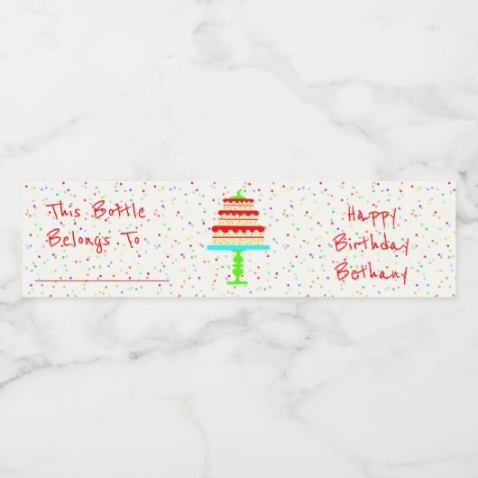 Confetti und Birthday Cake Wasserflaschenetikett (Einzelnes Label)