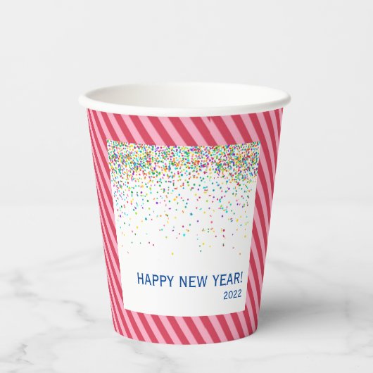 Confetti und Candy Cane Streifen Papiertasse Pappbecher (Vorderseite)