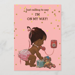Confetti Vintag Ethnic Baby on Phone Baby Dusche Einladung