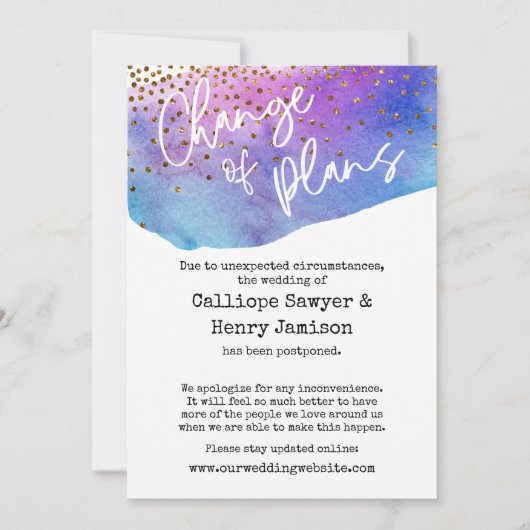 Confetti & Watercolor - Hochzeitskarte aufgeschobe Einladung (Vorderseite)