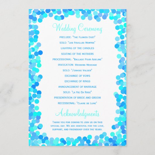 Confetti Wedding Programs Programm (Rückseite)