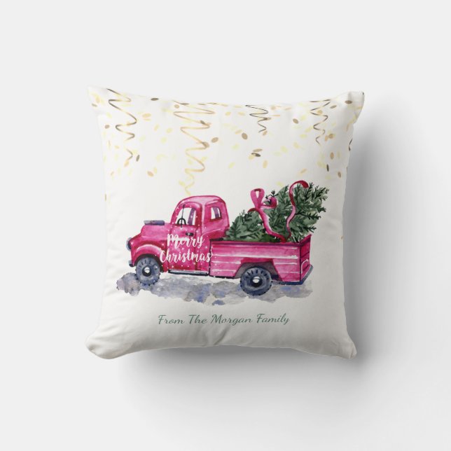 Confetti, Weihnachten Pink Truck Pine Tree Kissen (Vorderseite)