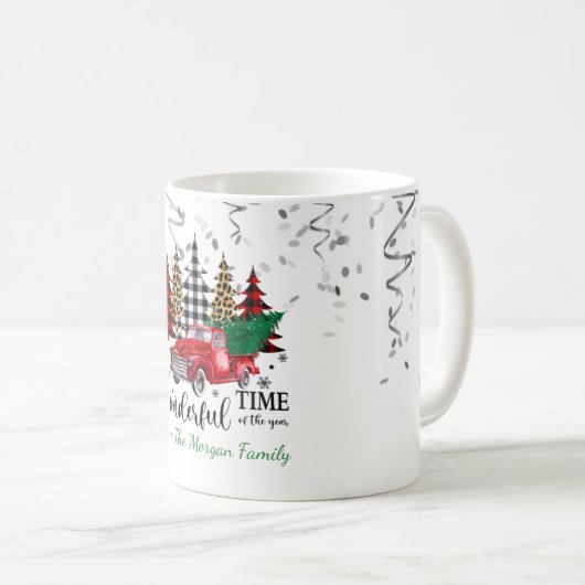Confetti, Weihnachten Roter Lkw Pine Tree Schnee Kaffeetasse (VorderseiteRechts)