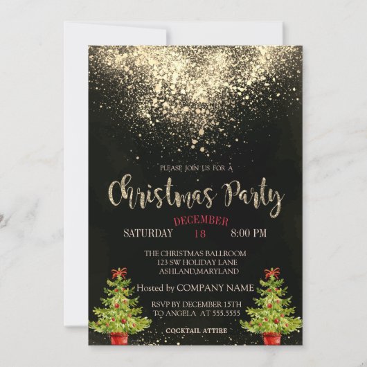Confetti, Weihnachtsbaum Weihnachtsfirma Party Einladung (Vorderseite)