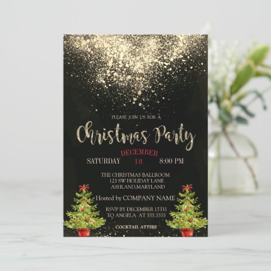 Confetti, Weihnachtsbaum Weihnachtsfirma Party Einladung (Stehend Vorderseite)
