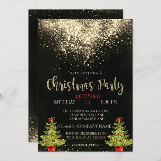 Confetti, Weihnachtsbaum Weihnachtsfirma Party Einladung (Vorne/Hinten)
