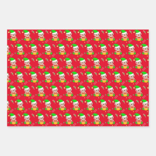 Confetti, Weihnachtself, Candy Cane on Green & Red Geschenkpapier Set (Vorderseite 3)
