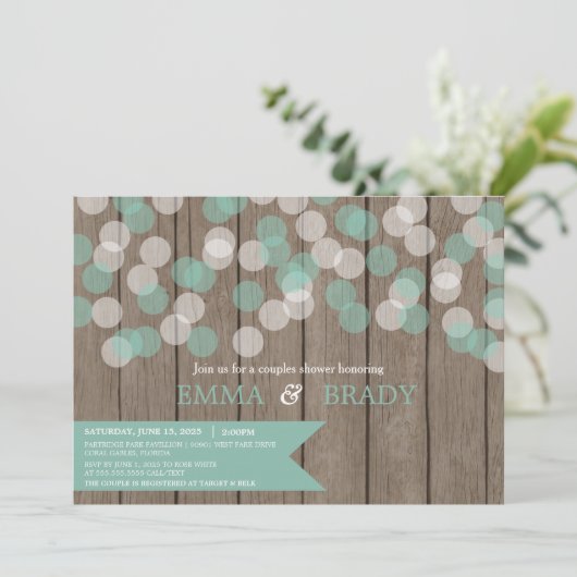Confetti Wood Rustic Couples Dusche Einladung (Stehend Vorderseite)