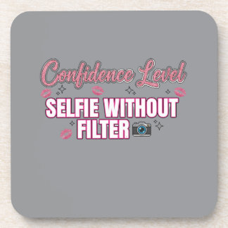 Confidence Level: Selfie Without Filter | Funny Pi Getränkeuntersetzer