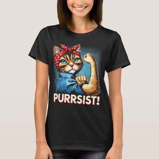 Confident Cat "PURRSIST"! Retrodesign T-Shirt (Vorderseite)