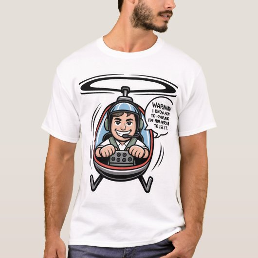 Confident Helicopter Pilot Cartoon With Hover Warn T-Shirt (Vorderseite)