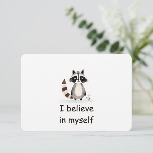 Confident Raccoon Woodland Animal Affirmation Card Einladung (Stehend Vorderseite)