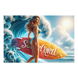 Confident Surfer Girl Walking Beach Waves Art Fotodruck