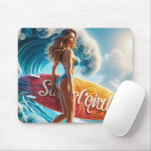 Confident Surfer Girl Walking Beach Waves Art Mousepad (Mit Mouse)