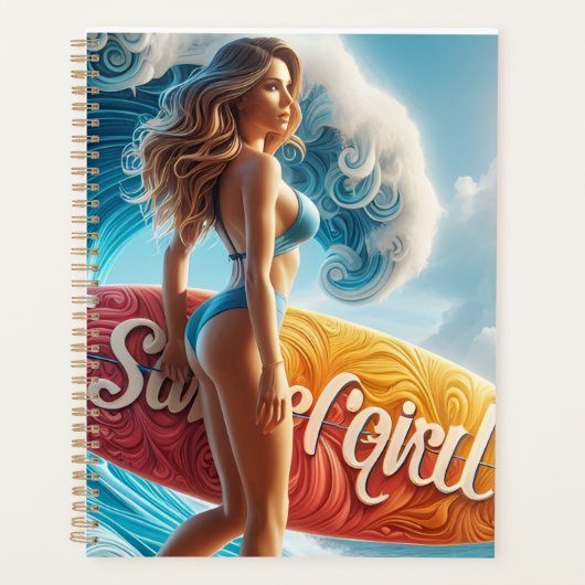 Confident Surfer Girl Walking Beach Waves Art Planer (Vorderseite)