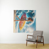 Confident Surfer Girl Walking Beach Waves Art Wandteppich (Beispiel (Horizontal))