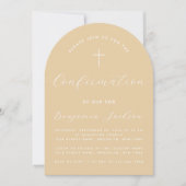 Confirmation Arch Beige Einfache Cross Script Mode Einladung (Vorderseite)