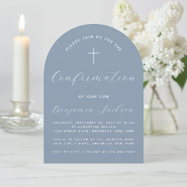 Confirmation Arch Dusty Blue Religious Boy Script Einladung