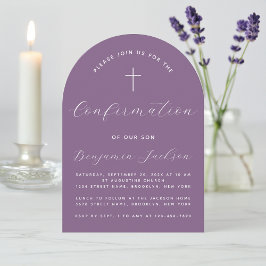Confirmation Arch Dusty Lila Modern Script Cross Einladung