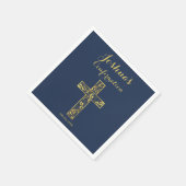 Confirmation Blue gold Cross Name Junge Napkins Serviette (Ecke)