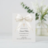 Confirmation bow ivory pearls girl gray invitation (Stehend Vorderseite)