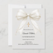 Confirmation bow ivory pearls girl gray invitation (Vorderseite)