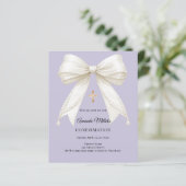 Confirmation bow ivory pearls lavender invitation (Stehend Vorderseite)