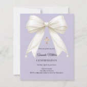 Confirmation bow ivory pearls lavender invitation (Vorderseite)
