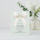 Confirmation bow ivory pearls sage invitation (Stehend Vorderseite)