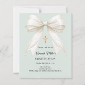 Confirmation bow ivory pearls sage invitation (Vorderseite)