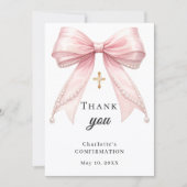 Confirmation bow pink pearls gold cross dankeskarte (Vorderseite)