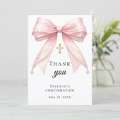 Confirmation bow pink pearls gold cross dankeskarte (Stehend Vorderseite)