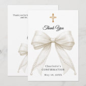 Confirmation bow white ivory pearls dankeskarte (Vorne/Hinten)