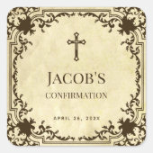 Confirmation Elegant Vintage Antique Parchment Quadratischer Aufkleber (Vorderseite)