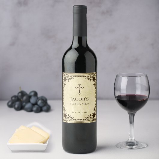 Confirmation Elegant Vintage Antique Parchment Weinetikett