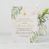 Confirmation Foliage Marble Gold Willow Blätter Einladung (Stehend Vorderseite)