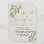 Confirmation Foliage Marble Gold Willow Blätter Einladung (Vorne/Hinten)