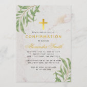 Confirmation Foliage Marble Gold Willow Blätter Einladung (Vorderseite)