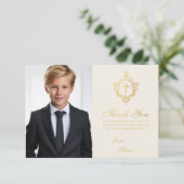 Confirmation Foto Gold Cross Wappen Elfenbeinschif Dankeskarte (Stehend Vorderseite)