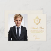 Confirmation Foto Gold Cross Wappen Elfenbeinschif Dankeskarte (Vorne/Hinten)