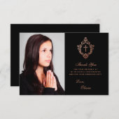 Confirmation Girl Foto Elegantes Schwarz Rosa Wapp Dankeskarte (Vorne/Hinten)