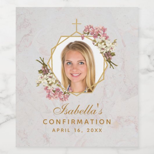 Confirmation Girl Foto Rosa Orchideen Blumengolden Weinetikett (Einzelnes Label)